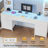 ADORNEVE Full Size Loft Bed with Desk and 8 Storage Drawers, Metal Loft Bed Full with LED Lights & Charging Sation, Heavy Duty LED Loft Beds with 6 Storage Shelves, Space-Saving, Noise Free,White ADORNEVE