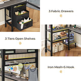 ADORNEVE Loft Bed Twin Size with L-Shaped Desk, LED Lights,Charging Station, Twin Metal Loft Bed Frame with Fabric Drawers & Shelve, 13.4" H Safety Guardrail, No Box Spring Needed, Grey ADORNEVE