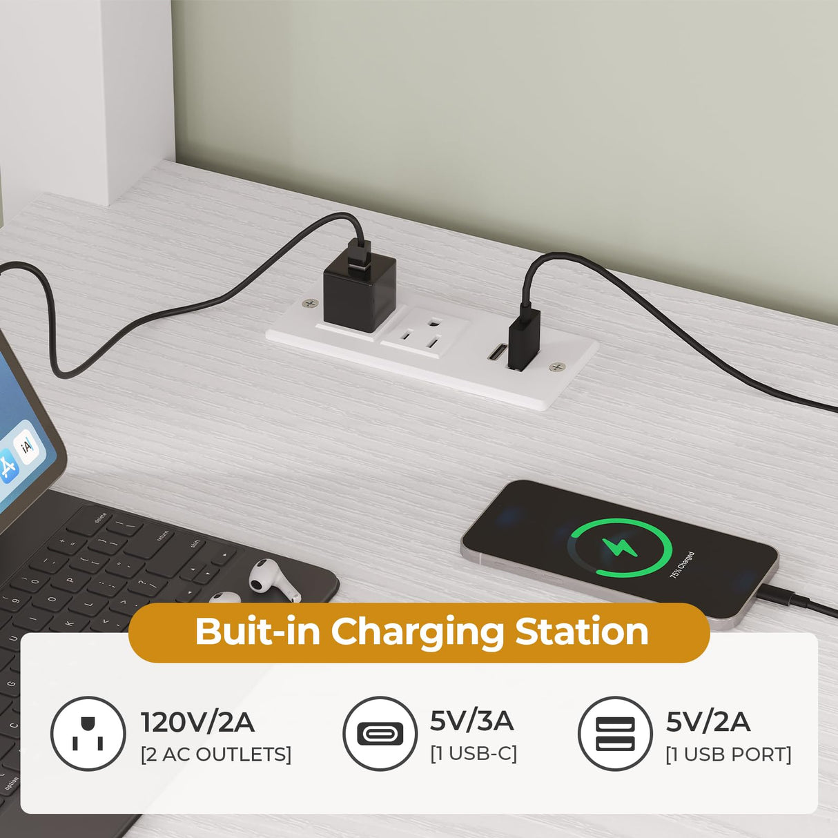 ADORNEVE Loft Bed Twin Size with L-Shaped Desk, LED Lights,Charging Station,Twin Metal Loft Bed with Desk, Fabric Drawers & Shelves, 13.4" H Safety Guard, No Box Spring Needed,White ADORNEVE