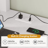 ADORNEVE Loft Bed Twin Size with L-Shaped Desk, LED Lights,Charging Station,Twin Metal Loft Bed with Desk, Fabric Drawers & Shelves, 13.4" H Safety Guard, No Box Spring Needed,White ADORNEVE