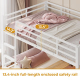 ADORNEVE Low Bunk Bed Twin Over Twin with Sling Bookshelves, Storage Drawers & Power Outlet, LED Metal Floor Bunk with Full-Length Guardrail & Metal Slats, No Box Spring Needed, for Toddler, White ADORNEVE
