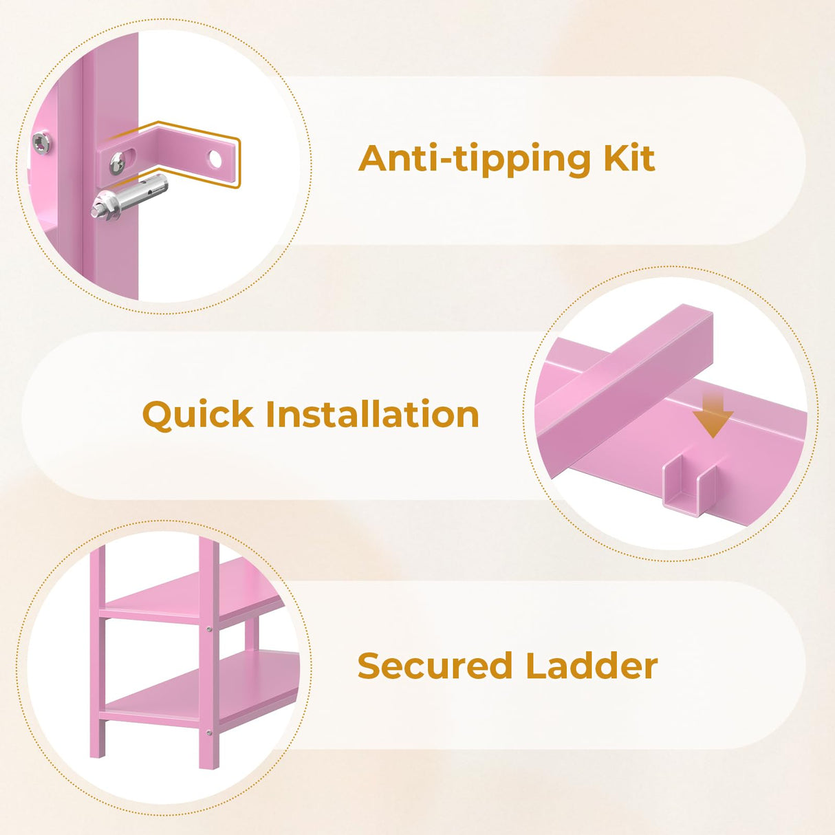 ADORNEVE Low Loft Bed Twin Size with 6 Storage Drawers, Twin Loft Bed with LED Lights, Metal Kids Loft Bed with Open Storage Shelves, Twin Bed Frame with 15" H Safety Guardrail for Kids, Pink ADORNEVE