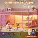 ADORNEVE Low Loft Bed Twin Size with 6 Storage Drawers, Twin Loft Bed with LED Lights, Metal Kids Loft Bed with Open Storage Shelves, Twin Bed Frame with 15" H Safety Guardrail for Kids, Pink ADORNEVE