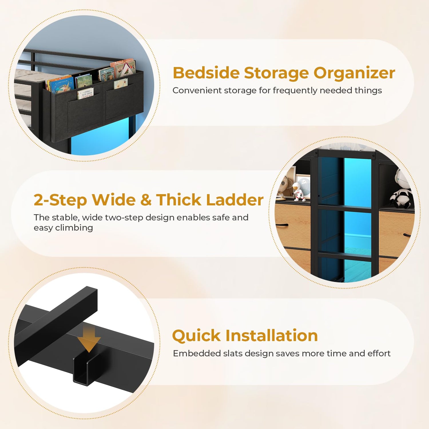 ADORNEVE Low Loft Bed Twin Size with 8 Storage Drawers, Twin Loft Bed with Bookcase and LED Lights, Metal Kids Loft Bed with 14" H Safety Guardrail, Under-Bed Play Space, No Box Spring Needed, Black ADORNEVE