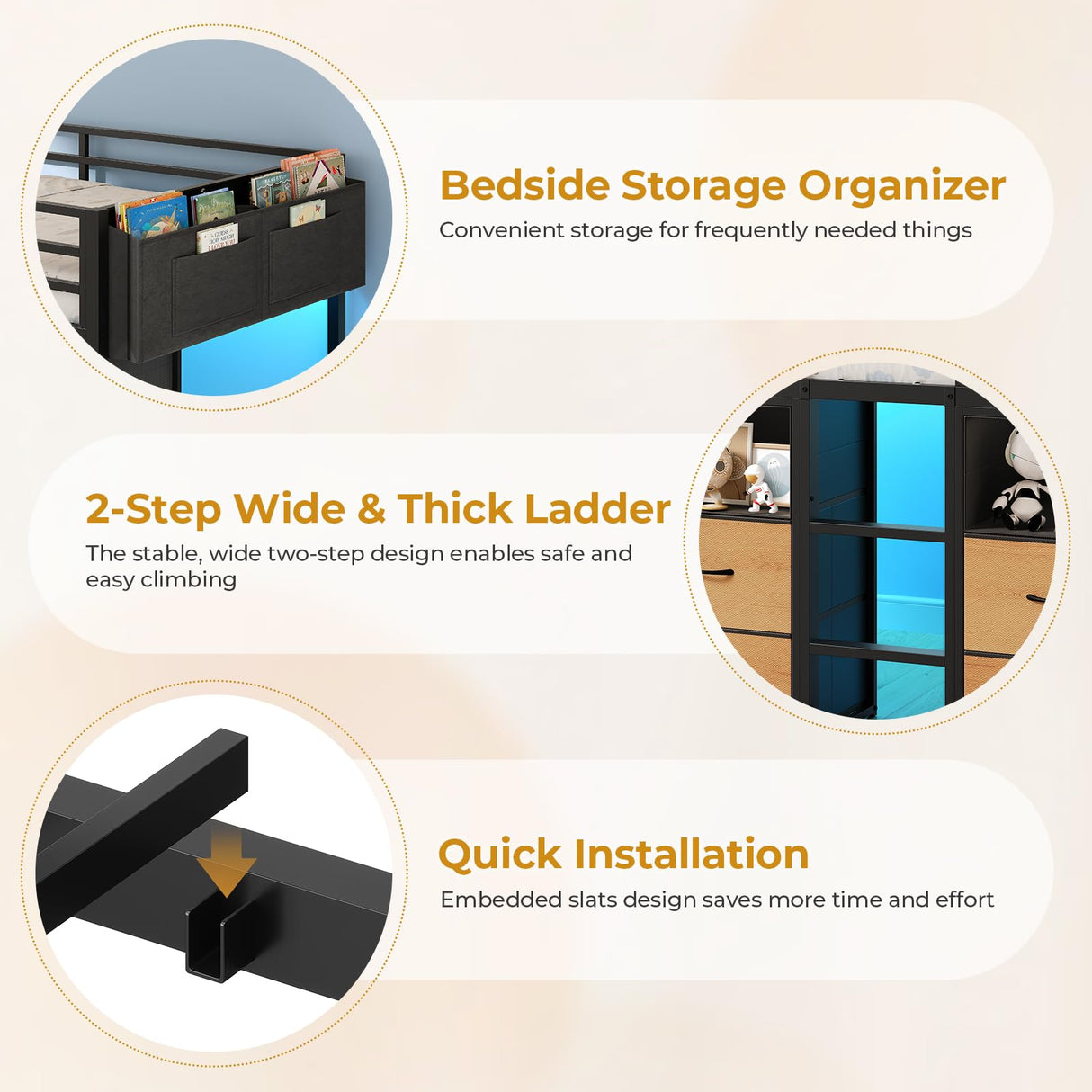 ADORNEVE Low Loft Bed Twin Size with 8 Storage Drawers, Twin Loft Bed with Bookcase and LED Lights, Metal Kids Loft Bed with 14" H Safety Guardrail, Under-Bed Play Space, No Box Spring Needed, Black ADORNEVE