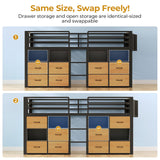 ADORNEVE Low Loft Bed Twin Size with 8 Storage Drawers, Twin Loft Bed with Bookcase and LED Lights, Metal Kids Loft Bed with 14" H Safety Guardrail, Under-Bed Play Space, No Box Spring Needed, Black ADORNEVE