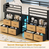 ADORNEVE Low Loft Bed Twin Size with 8 Storage Drawers, Twin Loft Bed with Bookcase and LED Lights, Metal Kids Loft Bed with 14" H Safety Guardrail, Under-Bed Play Space, No Box Spring Needed, Black ADORNEVE