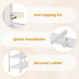 ADORNEVE Low Loft Bed with 15" H Safety Guard Rail, Twin Loft Bed with LED Lights, Metal Loft Bed Twin with 6 Fabric Storage Drawers, Kids Loft Bed with Open Storage Shelves, Loft Bed for Kids, White ADORNEVE