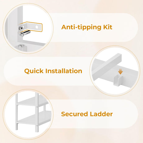 ADORNEVE Low Loft Bed with 15" H Safety Guard Rail, Twin Loft Bed with LED Lights, Metal Loft Bed Twin with 6 Fabric Storage Drawers, Kids Loft Bed with Open Storage Shelves, Loft Bed for Kids, White ADORNEVE