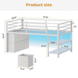 ADORNEVE Low Loft Bed with 15" H Safety Guard Rail, Twin Loft Bed with LED Lights, Metal Loft Bed Twin with 6 Fabric Storage Drawers, Kids Loft Bed with Open Storage Shelves, Loft Bed for Kids, White ADORNEVE