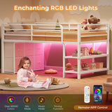 ADORNEVE Low Loft Bed with 15" H Safety Guard Rail, Twin Loft Bed with LED Lights, Metal Loft Bed Twin with 6 Fabric Storage Drawers, Kids Loft Bed with Open Storage Shelves, Loft Bed for Kids, White ADORNEVE