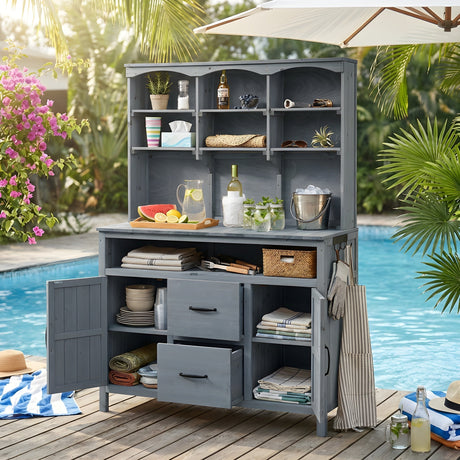 TOPMAX Large Fir Wood Potting Bench with Hutch and Storage HouseOfZazla