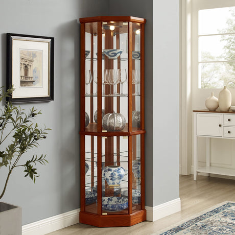 6 Shelf Lighted Corner Curio Cabinet With Adjustable Tempered Glass Shelves And Mirror Back (E26 Light Bulb Not Included) HouseOfZazla