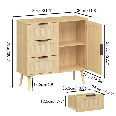 Dresser With Drawers And Adjustable Shelf - Antique Natural / Rattan HouseOfZazla