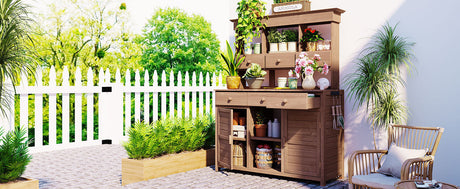 Topmax 65.7'' Tall Garden Potting Bench Table with Hutch HouseOfZazla