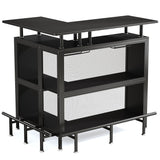 L Shaped Home Mini Bar Table With 2 Tier Shelves & Glass Racks - Black
