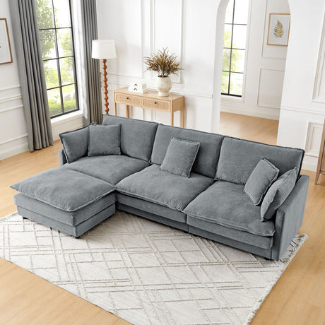 L-Shaped Sectional Sofa With Ottoman, Convertible 4 Seater Couch HouseOfZazla