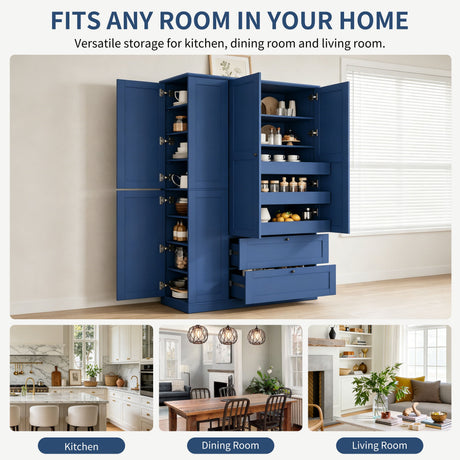TOPMAX 73.6" Tall Farmhouse Kitchen Pantry Cabinet with 8 Shelves HouseOfZazla