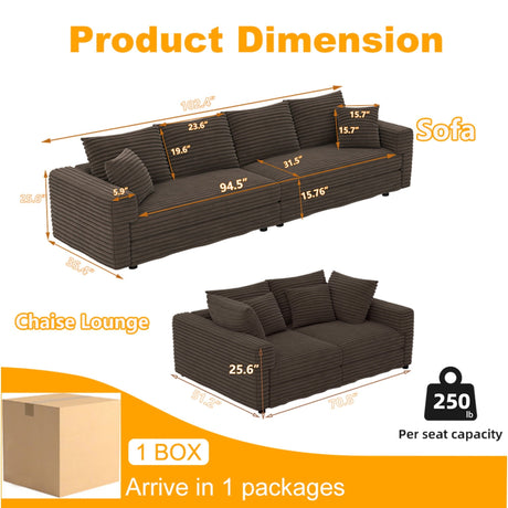 4 Seat Modern Comfy Upholstered Sofa Cloud Couch HouseOfZazla