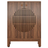 5 Tier Shoe Cabinet With Round Louvered Doors, Storage Organizer - Brown