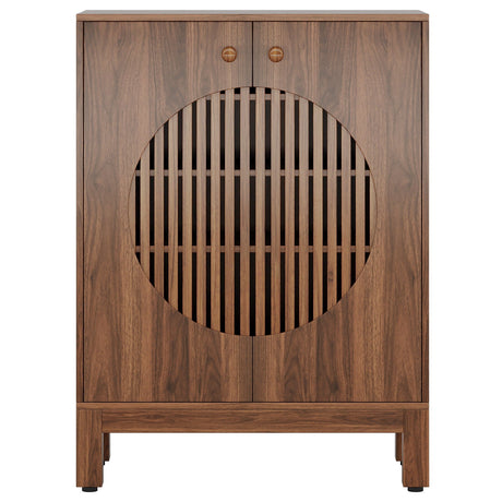 5 Tier Shoe Cabinet With Round Louvered Doors, Storage Organizer - Brown HouseOfZazla