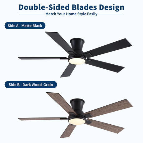 Low Profile Flush Mount Intergrated LED Ceiling Fan With Light And Reversible Quiet Motor HouseOfZazla