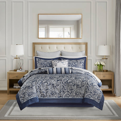 12 Piece Comforter Set with Cotton Bed Sheets Navy Queen HouseOfZazla