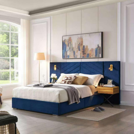 Upholstered Bed Frame With Vertical Channel Tufted Wingback Headboard HouseOfZazla