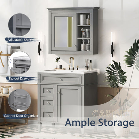 Bathroom Vanity With Medicine Cabinet, Royal Mirror Cabinet, Modern Bathroom Storage Cabinet With 2 Soft Closing Doors And 4 Drawers HouseOfZazla