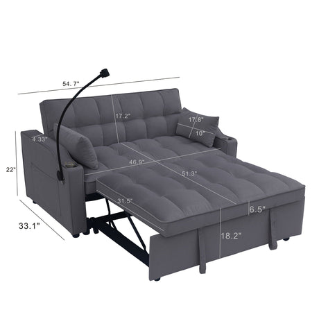 Modern Loveseat Futon Sofa With Pullout Bed, Adjustable Reclining Backrest, Toss Pillows HouseOfZazla