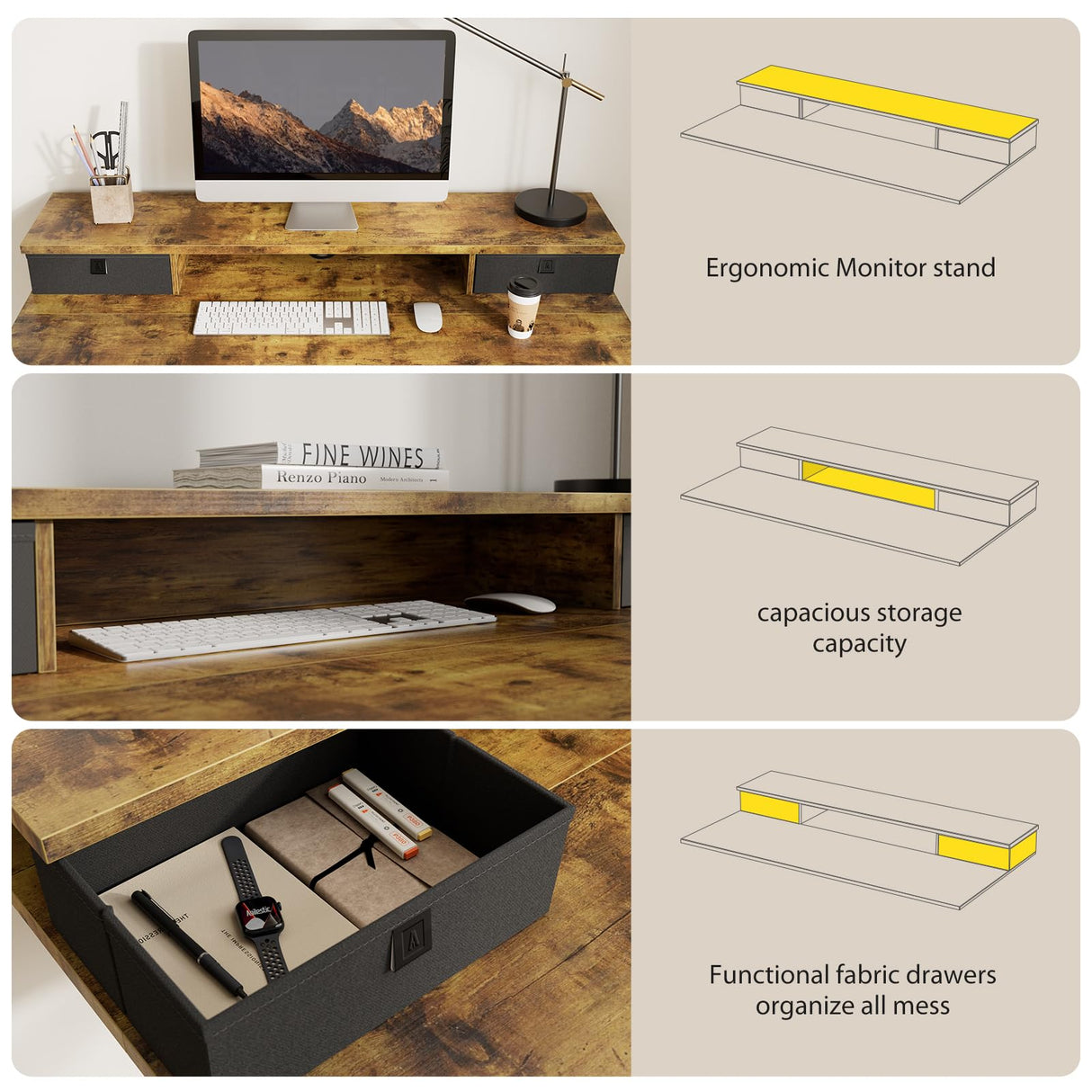 Agilestic 40 x 24 Inches Height Adjustable Electric Standing Desk with 2 Drawers, Stand Up Electric Standing Desk Adjustable Height, Sit and Stand Computer Table with Splice Board, Rustic Brown Agilestic
