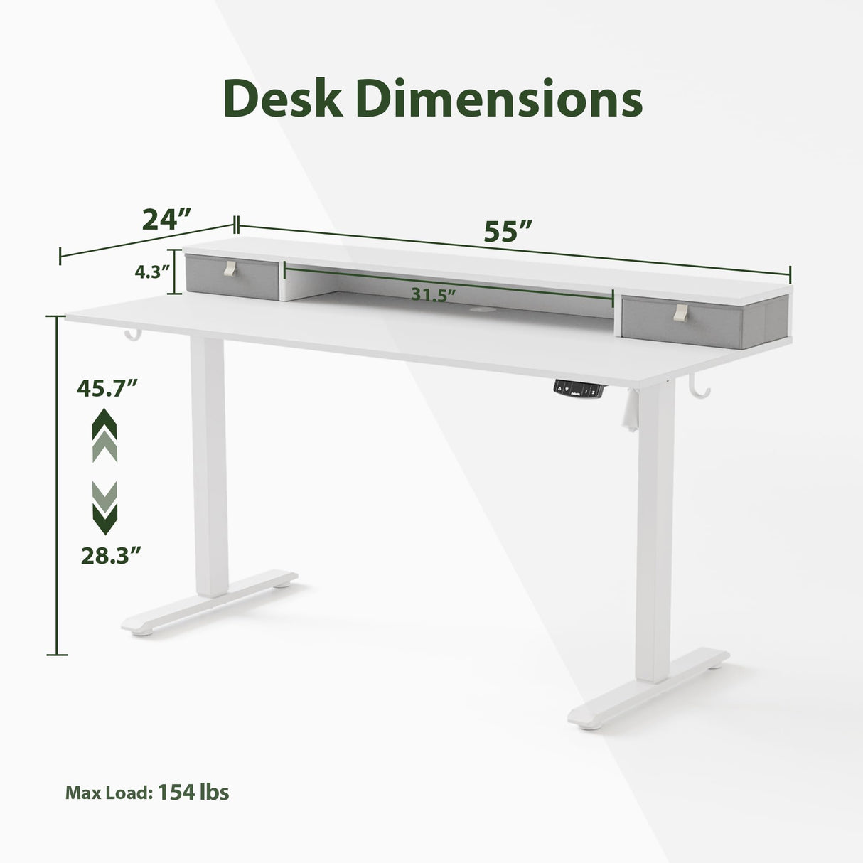 Agilestic 55 x 24 Inches Electric Standing Desk with 2 Storage Drawers, Stand Up Desk Adjustable Height, Sit and Stand Computer Table with Splice Board, White Agilestic