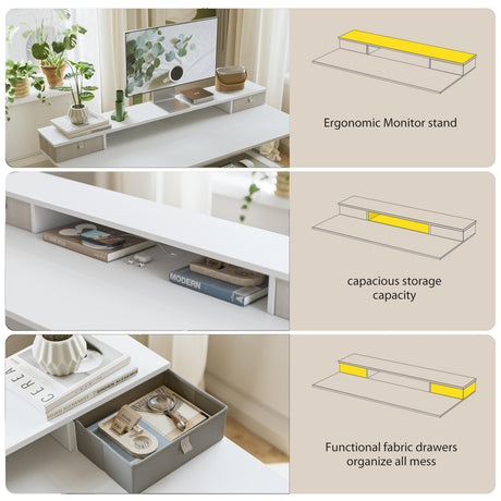 Agilestic 55 x 24 Inches Electric Standing Desk with 2 Storage Drawers, Stand Up Desk Adjustable Height, Sit and Stand Computer Table with Splice Board, White Agilestic