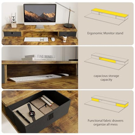 Agilestic 55 x 24 Inches Height Adjustable Electric Standing Desk with 2 Drawers, Stand Up Electric Desk Adjustable Height, Sit Stand Computer Gaming Table with Splice Board, Rustic Brown Agilestic