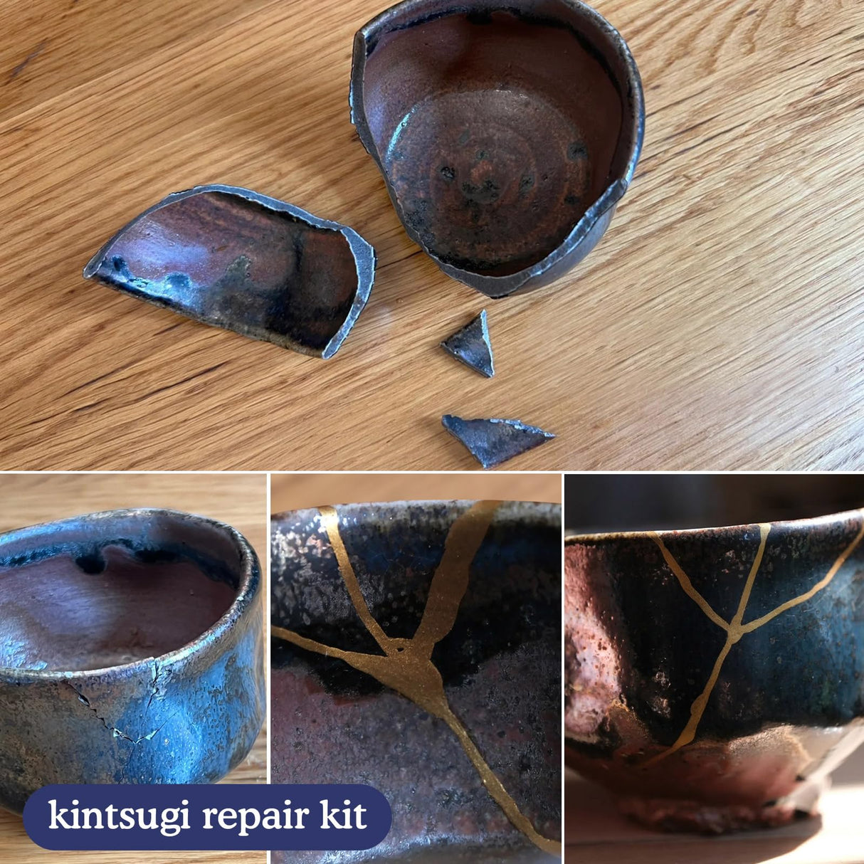 Alckijy Kintsugi Repair Kit Gold & Sliver, 18 Pcs Ceramic Repair Kit, Repair Your Meaningful Porcelain with Ease, Safe Bio Resin, Perfect for Beginners, Dishwasher Alckijy