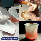 Alckijy Kintsugi Repair Kit Gold & Sliver, 18 Pcs Ceramic Repair Kit, Repair Your Meaningful Porcelain with Ease, Safe Bio Resin, Perfect for Beginners, Dishwasher Alckijy
