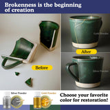 Alckijy Kintsugi Repair Kit Gold & Sliver, 18 Pcs Ceramic Repair Kit, Repair Your Meaningful Porcelain with Ease, Safe Bio Resin, Perfect for Beginners, Dishwasher Alckijy