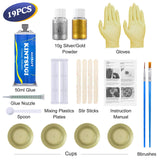 Alckijy Kintsugi Repair Kit Gold & Sliver, 18 Pcs Ceramic Repair Kit, Repair Your Meaningful Porcelain with Ease, Safe Bio Resin, Perfect for Beginners, Dishwasher Alckijy