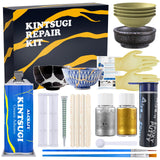 Alckijy Kintsugi Repair Kit Gold & Sliver, 21 Pcs Ceramic Repair Kit, Repair Your Meaningful Porcelain with Ease, Safe Bio Resin, Perfect for Beginners, Dishwasher Safe Alckijy