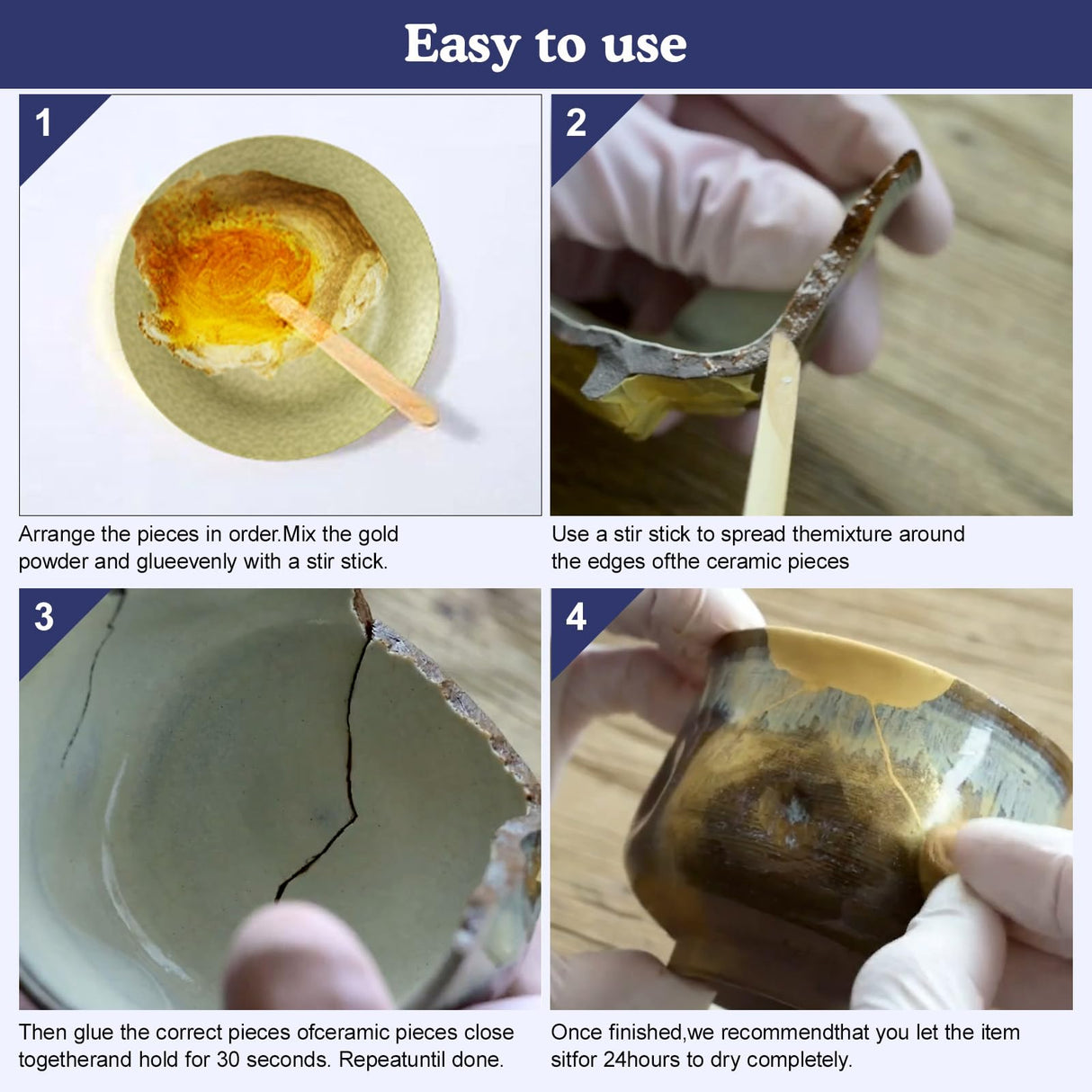 Alckijy Kintsugi Repair Kit Gold & Sliver, 21 Pcs Ceramic Repair Kit, Repair Your Meaningful Porcelain with Ease, Safe Bio Resin, Perfect for Beginners, Dishwasher Safe Alckijy