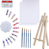 Art Canvas Paint Set 22-Piece Canvas Acrylic Kit with Wood Easel, 8X10 Inch Canvases, 12 Non Toxic Washable Paints, 5 Brushes, Palette WoodArtSupply