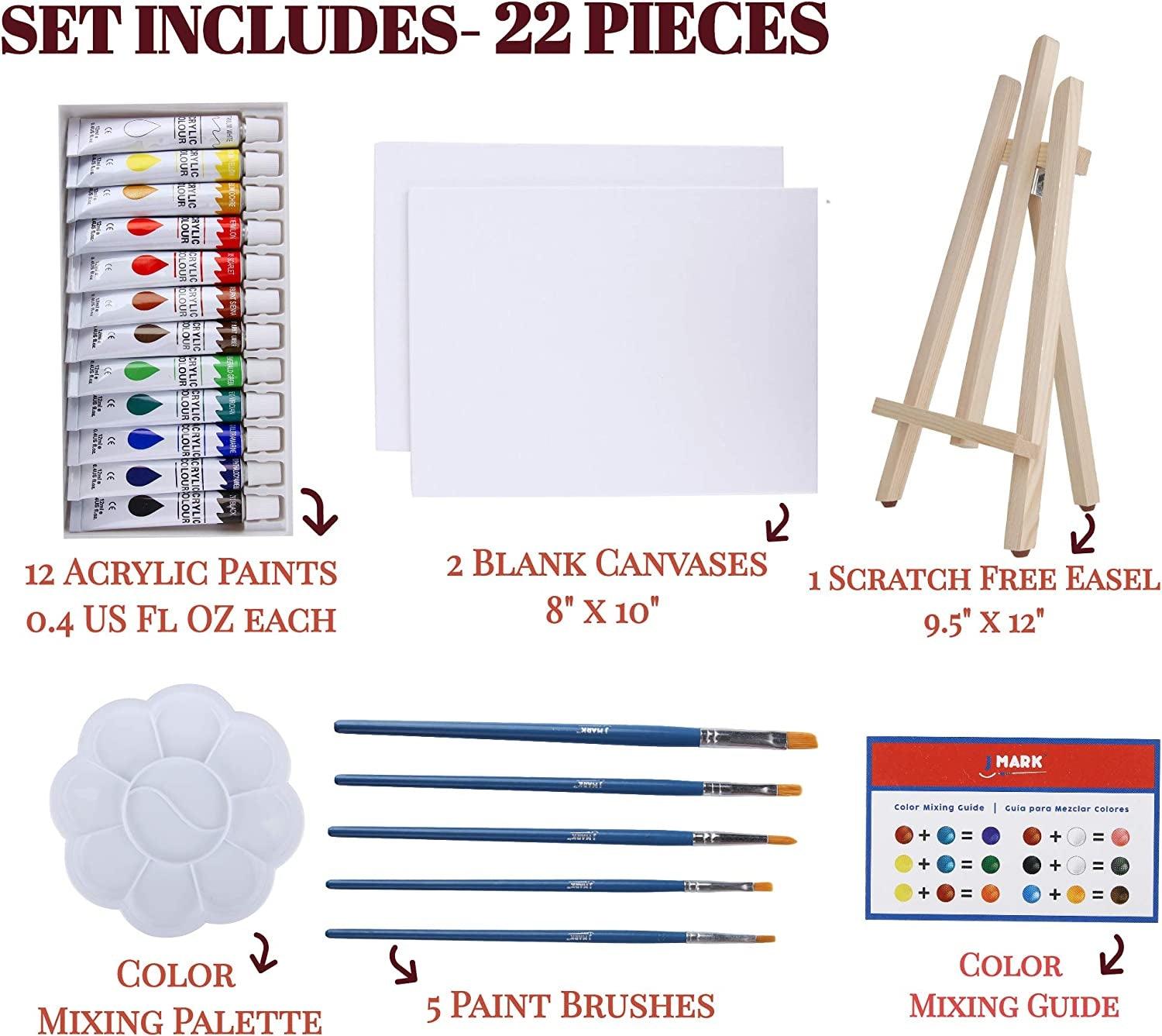  J MARK Painting Kit Includes Acrylic Paint Set, 8 x 10 in.  Canvases, Brushes, Palette and More