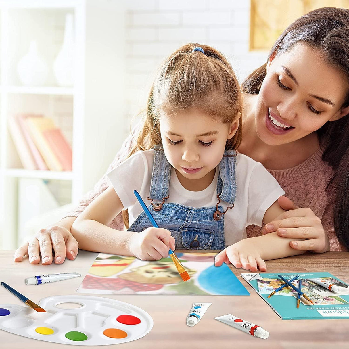 Art Paint Set for Kids, Painting Supplies Kit with 5 Canvas Panels, 8 Brushes, 12 Acrylic Paints, Multi-Function Table Easel WoodArtSupply