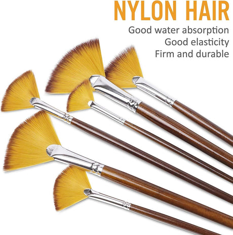 Artist Paint Brushes Set 9Pcs Soft Anti-Shedding Nylon Hair Wood Long Handle for Acrylic Watercolor Oil Gouche Painting WoodArtSupply