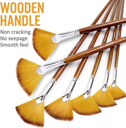 Artist Paint Brushes Set 9Pcs Soft Anti-Shedding Nylon Hair Wood Long Handle for Acrylic Watercolor Oil Gouche Painting - WoodArtSupply
