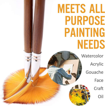 Artist Paint Brushes Set 9Pcs Soft Anti-Shedding Nylon Hair Wood Long Handle for Acrylic Watercolor Oil Gouche Painting - WoodArtSupply