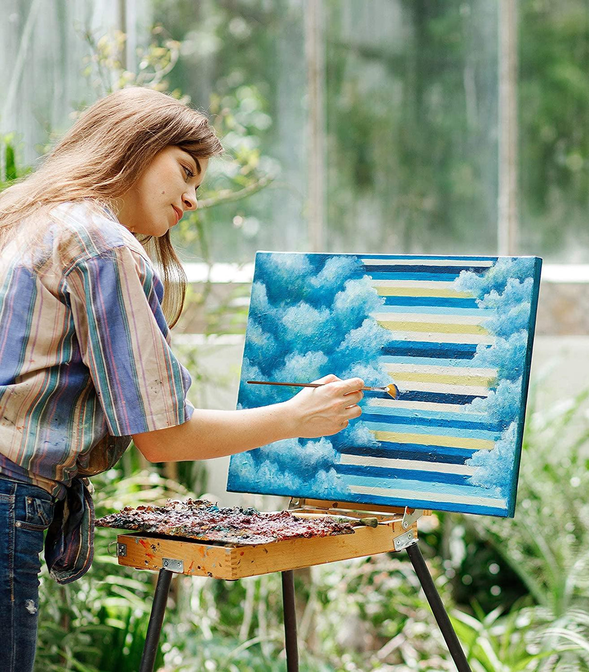 Artist Paint Brushes Set 9Pcs Soft Anti-Shedding Nylon Hair Wood Long Handle for Acrylic Watercolor Oil Gouche Painting WoodArtSupply