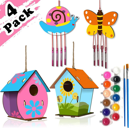 Arts and Crafts for Kids 2 Pack DIY Bird House Wind Chime Kids Crafts, Craft Kits for Girls Boys - WoodArtSupply