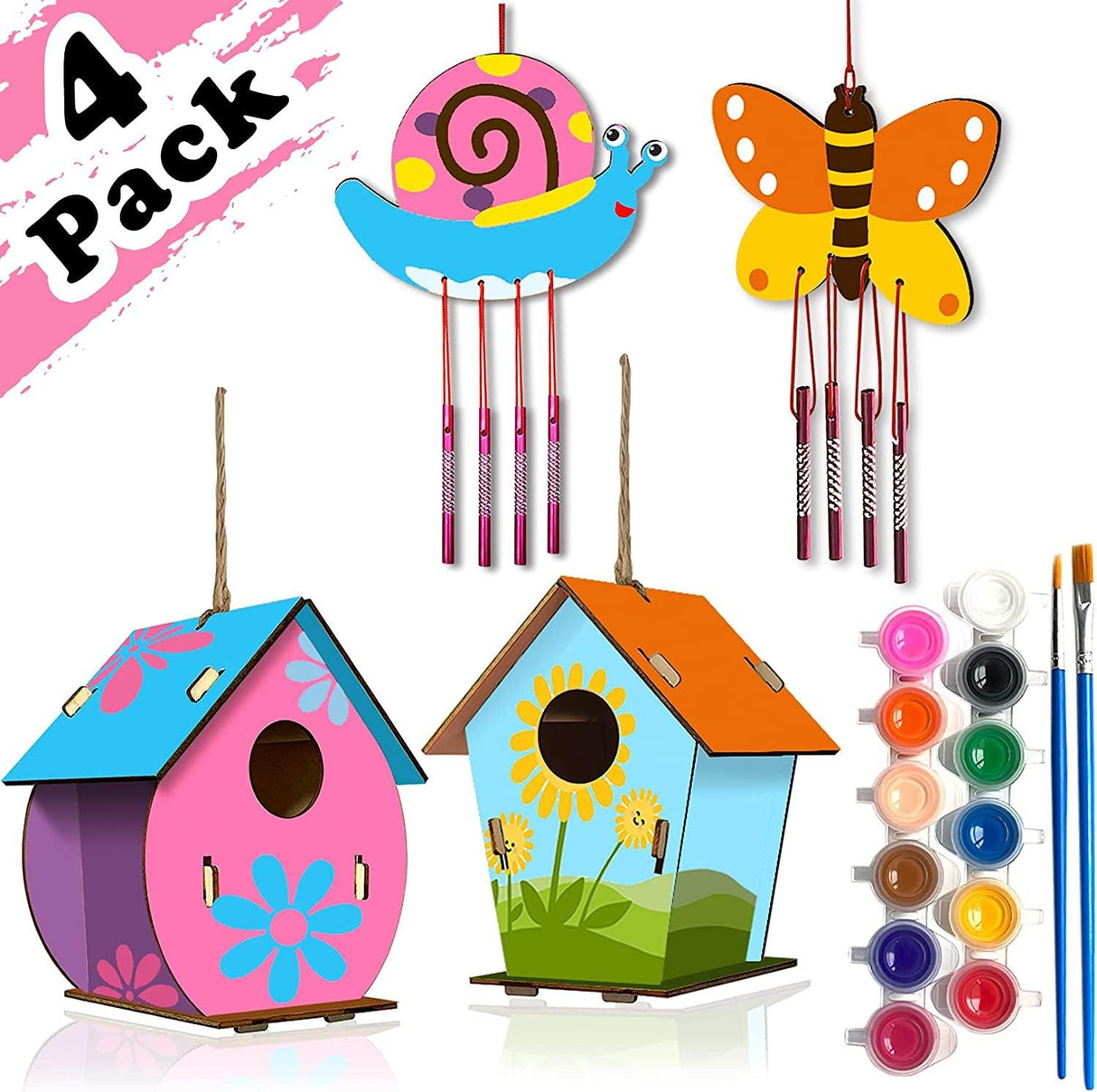 DIY Bird House and Wind Chime Craft Kit for Kids – 2 Pack Arts and Crafts Set WoodArtSupply