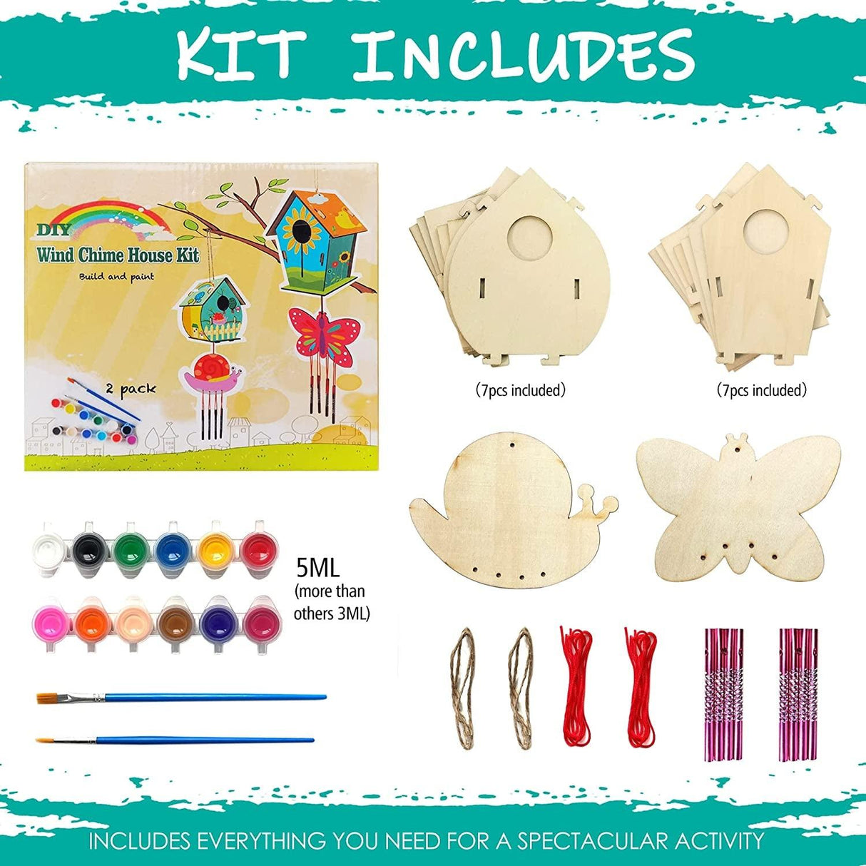 DIY Bird House and Wind Chime Craft Kit for Kids – 2 Pack Arts and Crafts Set WoodArtSupply